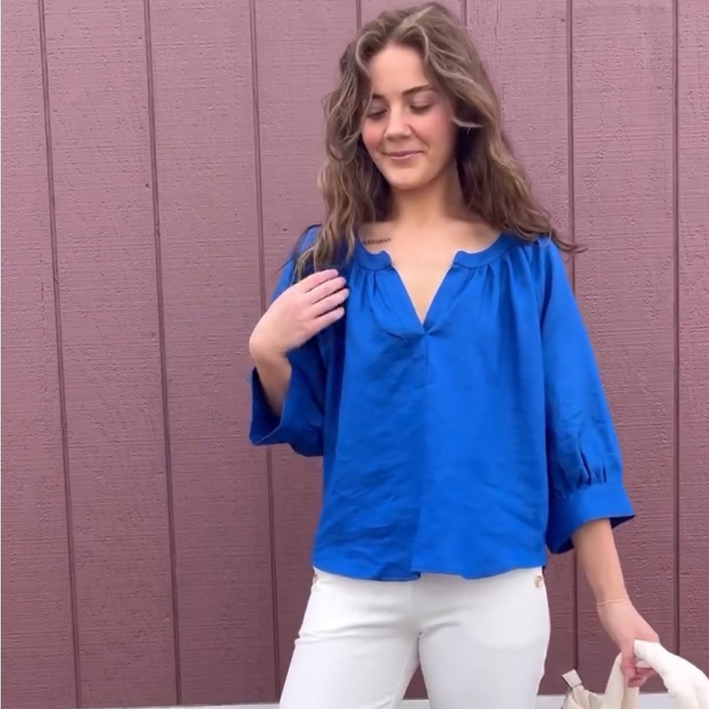 Gorgeous! Brand New NWT Fifteen Twenty Blue “Lanie Top” - Linen (L)
